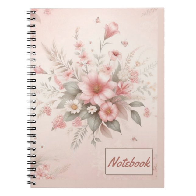 Cuaderno Bloc de notas con flores rosadas (Frente)