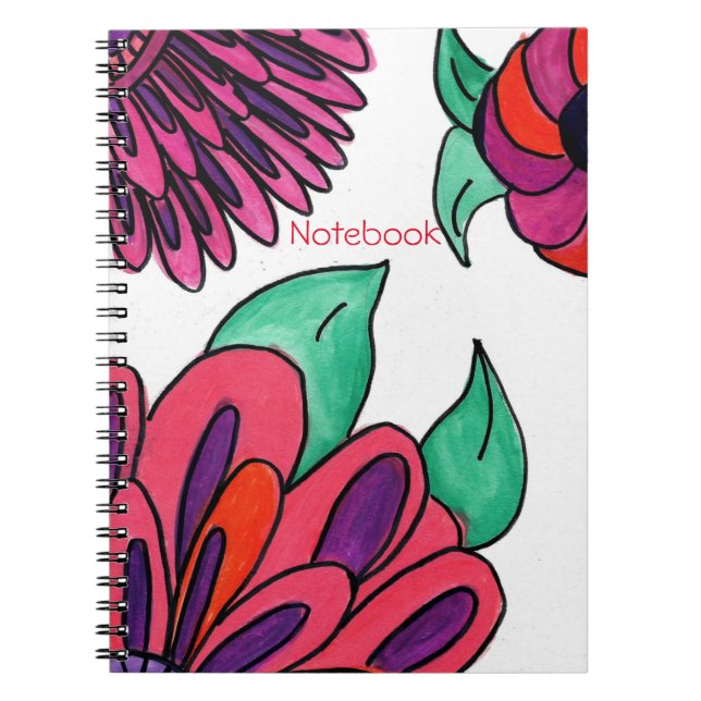 Cuaderno Bloc de notas con flores rosadas (Frente)