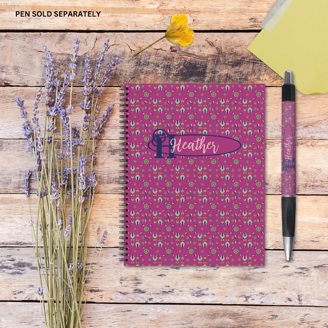 Cuaderno Bloc de notas con flores rosadas de inspiración vi (Vintage Inspired Elegant Deep Pink Floral Personalised Notebook.)
