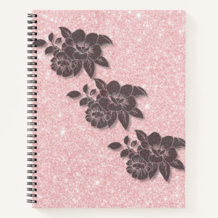 Cuaderno Bloc de notas con flores rosadas - enlazado en esp