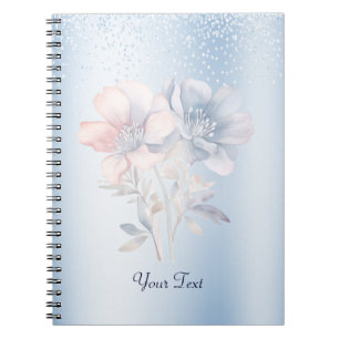 Cuaderno Bloc de notas con flores rosas azules