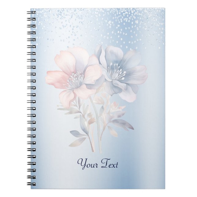 Cuaderno Bloc de notas con flores rosas azules (Frente)