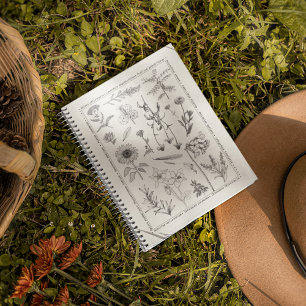 Cuaderno Bloc de notas con flores silvestres botánicas vint