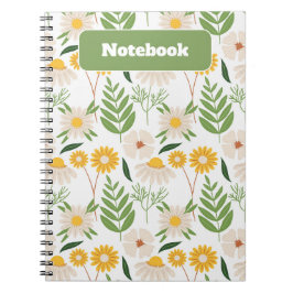 Cuaderno Bloc de notas con flores silvestres verdes y amari