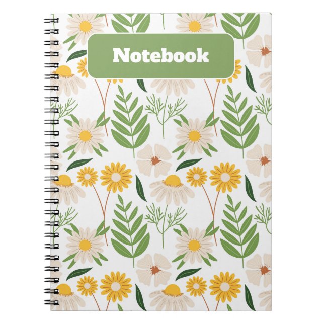 Cuaderno Bloc de notas con flores silvestres verdes y amari (Frente)