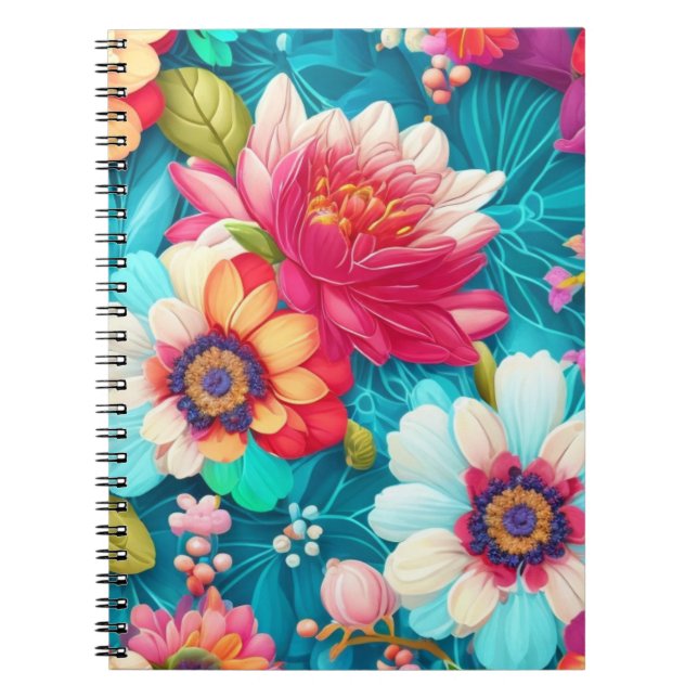 Cuaderno Bloc de notas con fotos en espiral floral (Frente)