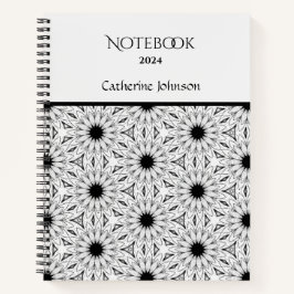Cuaderno Bloc de notas con motivos de flor blanco y negro