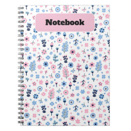 Cuaderno Bloc de notas con motivos florales, rosa y azul
