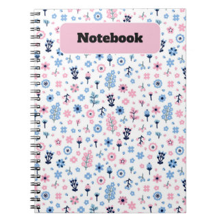 Cuaderno Bloc de notas con motivos florales, rosa y azul