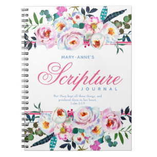 Cuaderno Bloc de notas con nombre de escritura floral rosa