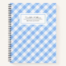 Cuaderno Bloc de notas con nombre de patrón azul de Gingham