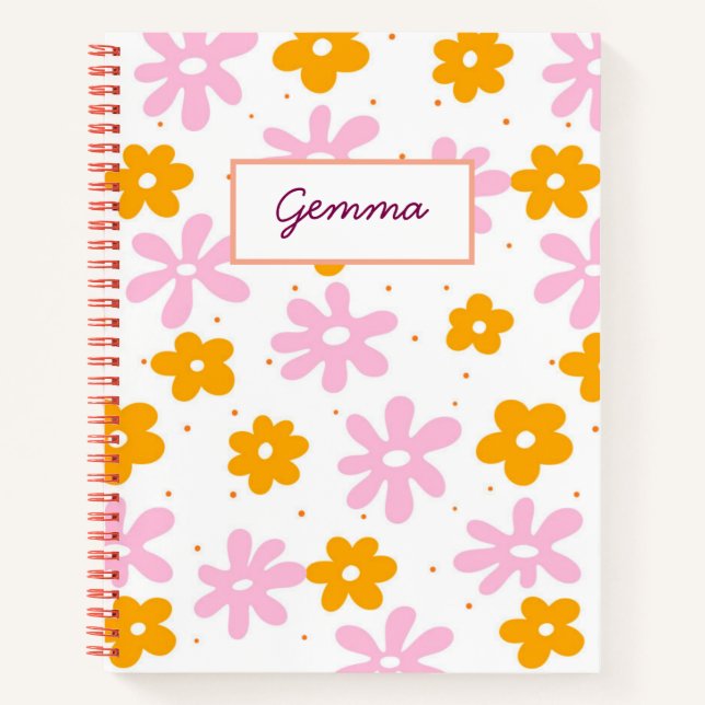 Cuaderno Bloc de notas con nombre de Personalizable floral (Anverso)