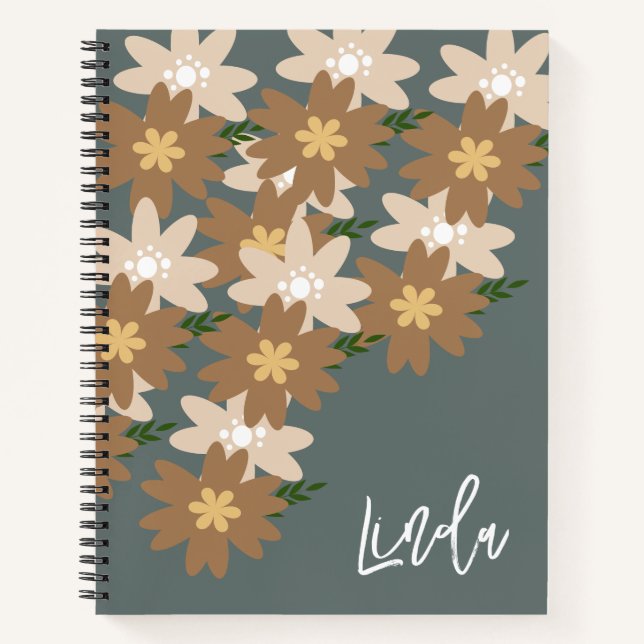Cuaderno Bloc de notas con nombre floral bohemio (Anverso)