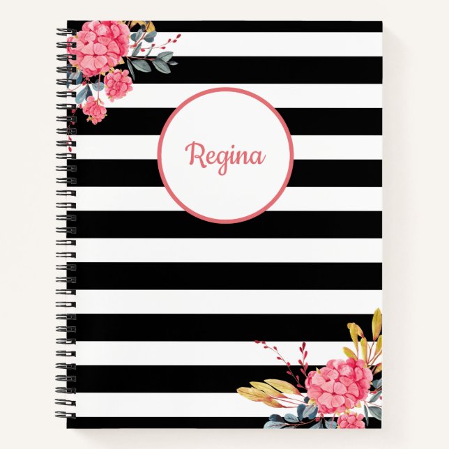 Cuaderno Bloc de notas con nombre floral rayado (Anverso)