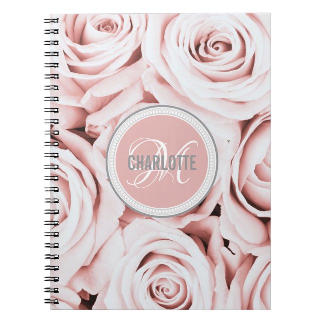 Cuaderno bloc de notas con nombre monogramado floral rosa d (Frente)