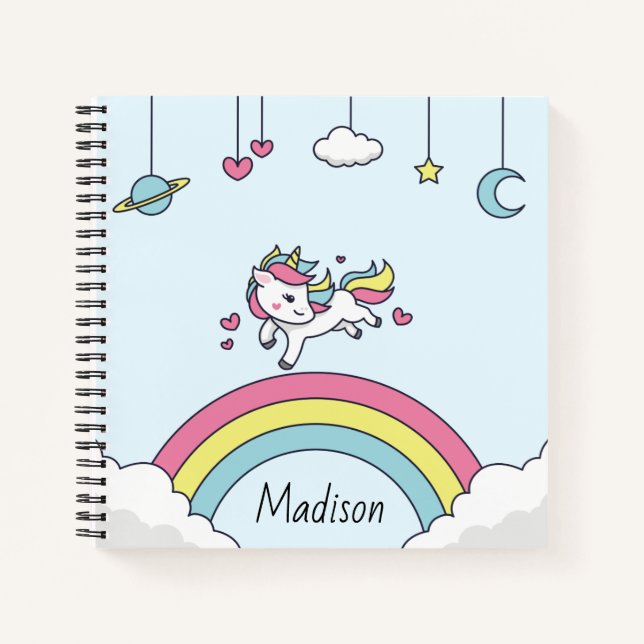 Cuaderno Bloc de notas con nombre personalizado con unicorn (Anverso)