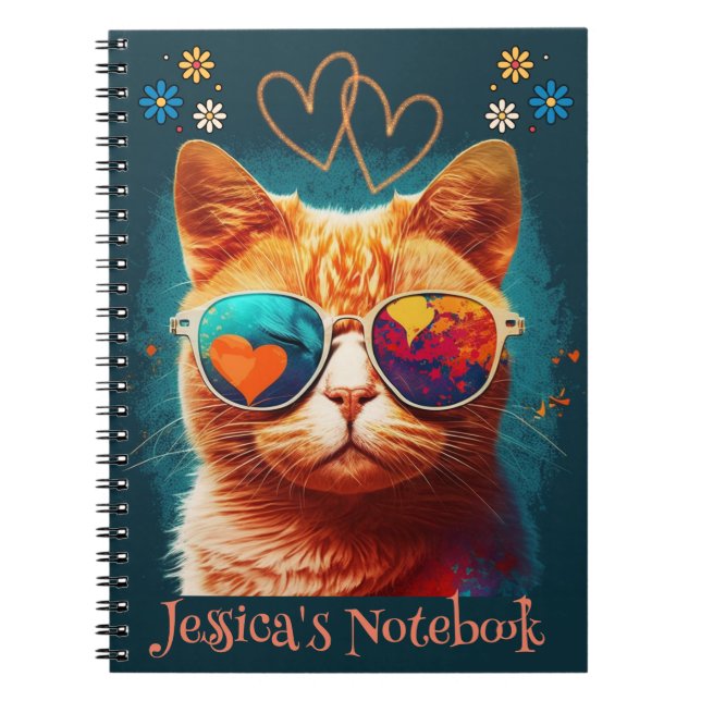 Cuaderno Bloc de notas con nombre personalizado de gato nar (Frente)