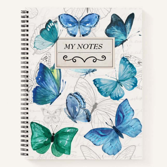 Cuaderno Bloc de notas con nombre personalizado de mariposa (Anverso)