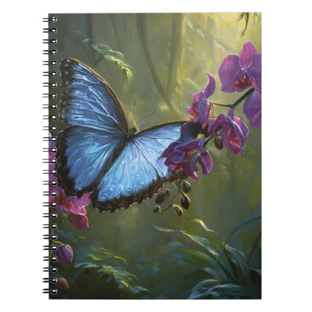 Cuaderno Bloc de notas con orquídeas morfo azul (Frente)
