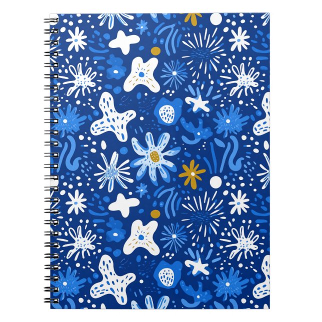 Cuaderno Bloc de notas con patrón de estrella floral abstra (Frente)