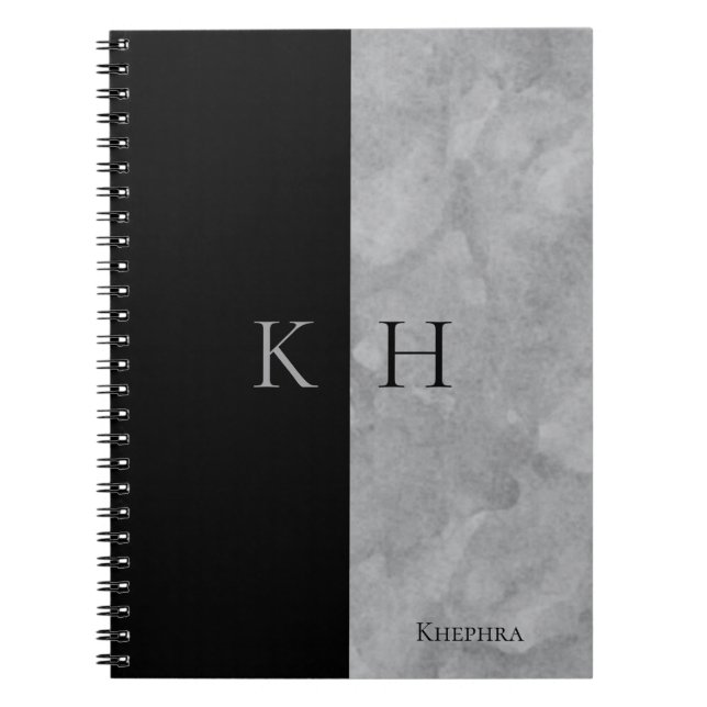 Cuaderno Bloc de notas con un acento simple negro y gris (Frente)
