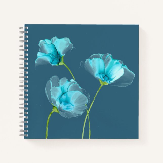 Cuaderno Bloc de notas cuadrado de flores azules (Anverso)