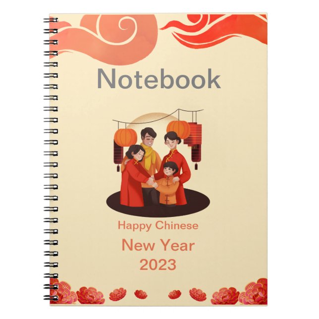 Cuaderno Bloc de notas de Año Nuevo chino rojo y pekinés (Frente)