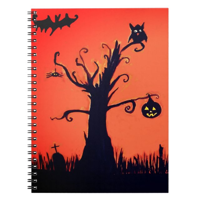 Cuaderno Bloc de notas de árbol de Halloween (Frente)