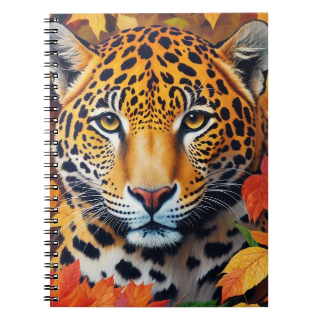 Cuaderno Bloc de notas de arte felino de otoño de Jaguar (Frente)