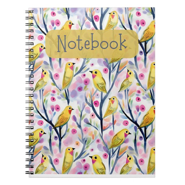Cuaderno Bloc de notas de Aves Amarillas (Frente)
