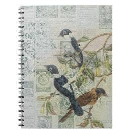 Cuaderno Bloc de notas de aves victorianas de época azul | 