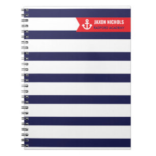 Cuaderno Bloc de notas de banda náutica rojo y naval