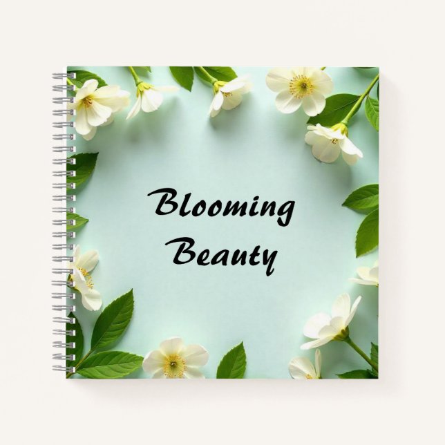 Cuaderno Bloc de notas de belleza con diseño floral blanco (Anverso)