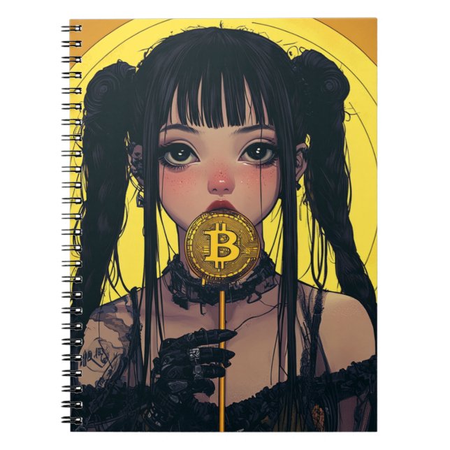 Cuaderno Bloc de notas de bitcoin Waifu Anime (Frente)