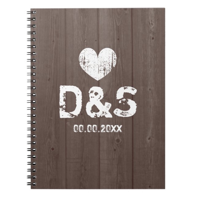 Cuaderno bloc de notas de boda de granos de madera rústica (Frente)