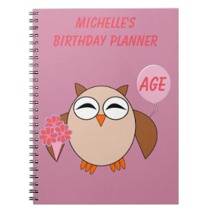 Cuaderno Bloc de notas de búho de cumpleaños de edad person