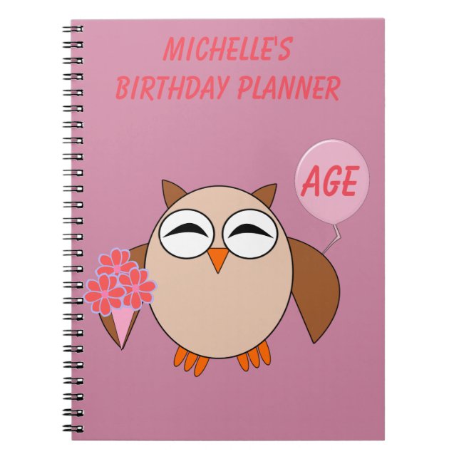 Cuaderno Bloc de notas de búho de cumpleaños de edad person (Frente)