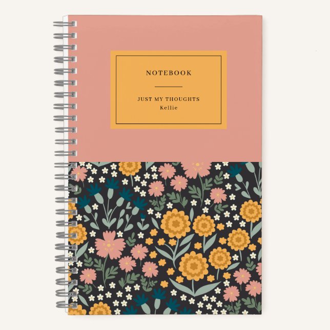 Cuaderno Bloc de notas de citas Naranja rosa con flores col (Anverso)