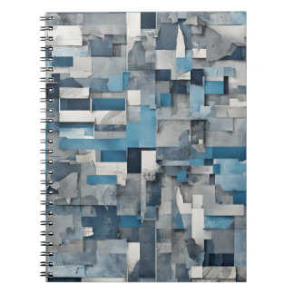 Cuaderno Bloc de notas de collage abstracto - tonos azules 