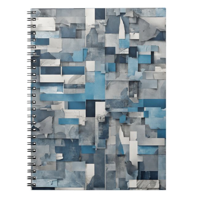 Cuaderno Bloc de notas de collage abstracto - tonos azules  (Frente)