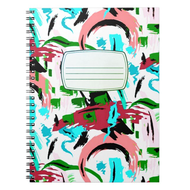 Cuaderno bloc de notas de composición abstracta rosa y aqua (Frente)