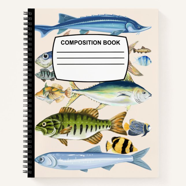 Cuaderno Bloc de notas de composición de espiral de peces (Anverso)