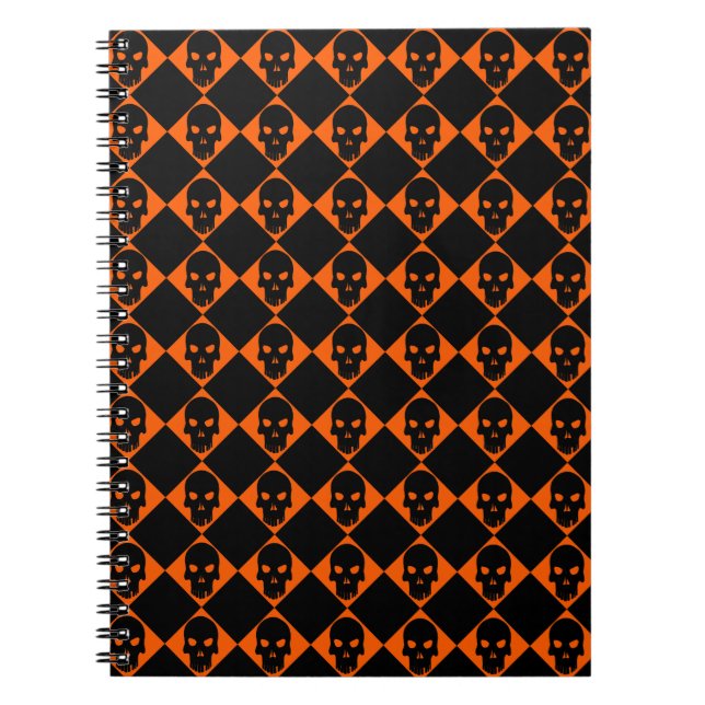 Cuaderno Bloc de notas de cráneo negro de Halloween (Frente)