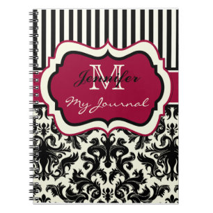 Cuaderno Bloc de notas de damasca rayado de marfil rojo neg