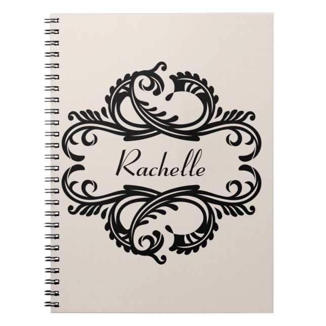Cuaderno Bloc de notas de Damasco de Moda Ebony (Frente)