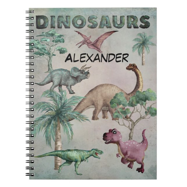 Cuaderno Bloc de notas de dinosaurios Dino personalizado pa (Frente)