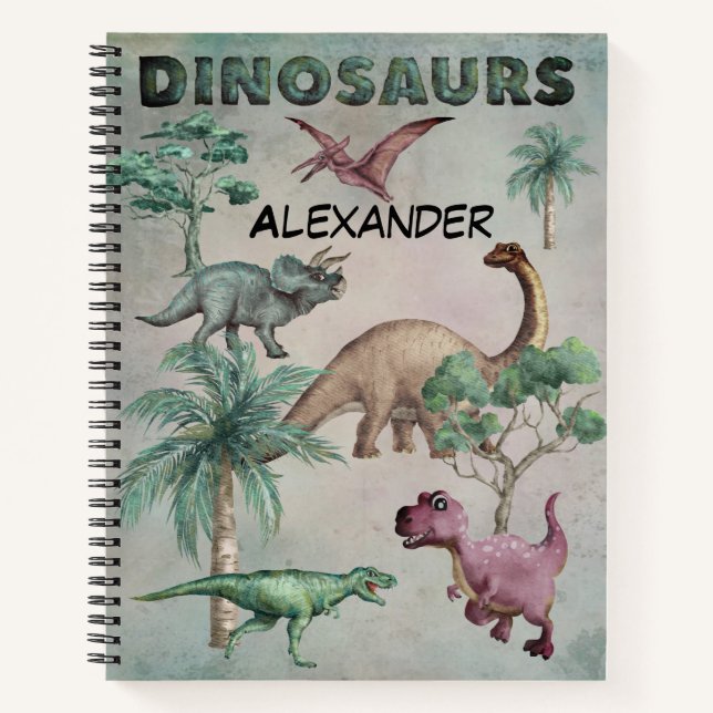Cuaderno Bloc de notas de dinosaurios Dino personalizado pa (Anverso)