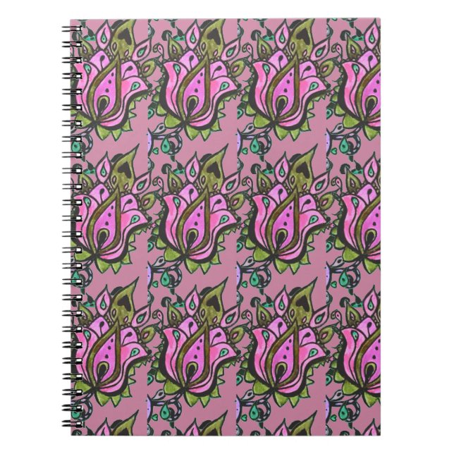 Cuaderno bloc de notas de diseño de flores (Frente)