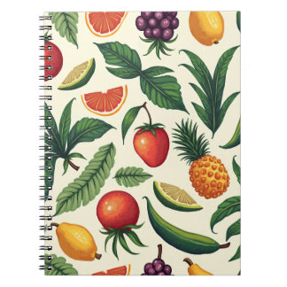 Cuaderno bloc de notas de diseño de patrón de fruta tropica