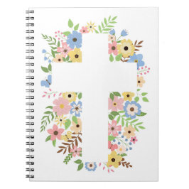 Cuaderno Bloc de notas de espiral blanca de cruz floral